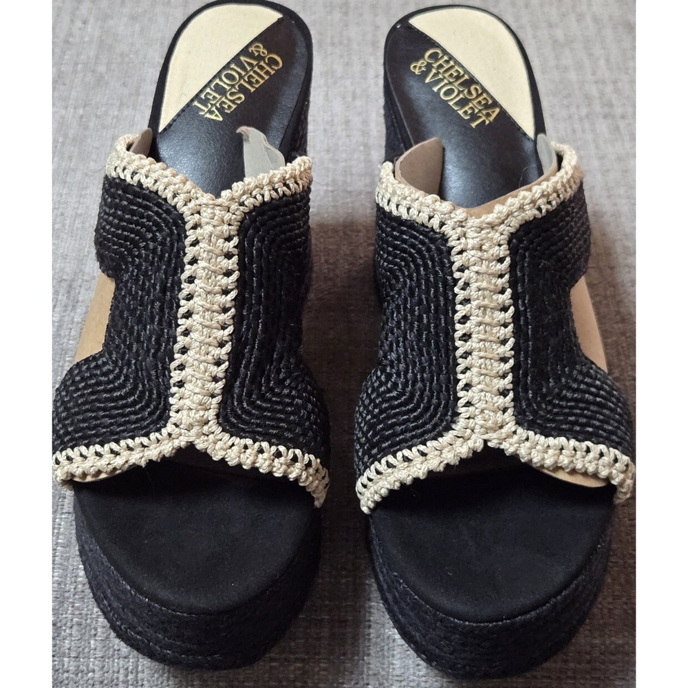 Chelsea & Violet Black Woven Platform Slide Sandals Espadrile Size 9.5